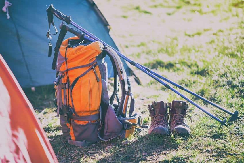 backpack, tent, boots